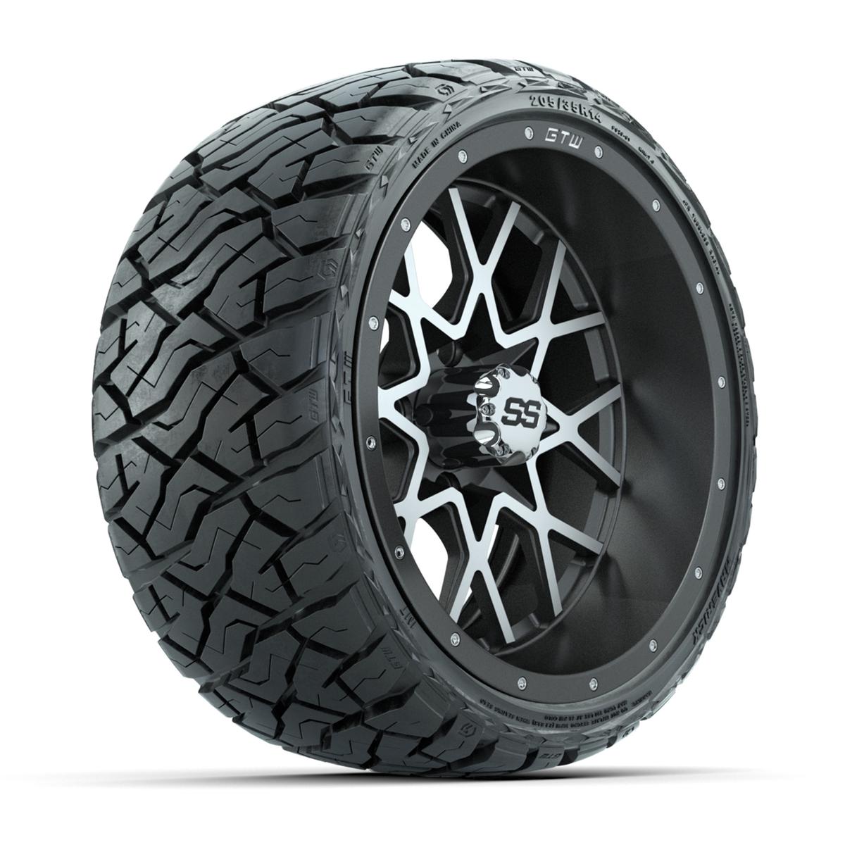 GTW&reg; Vortex Matte Gray/Machined 14 in Wheels with 205/35-R14 Maverick Low-Profile All-Terrain Tires – Full Set