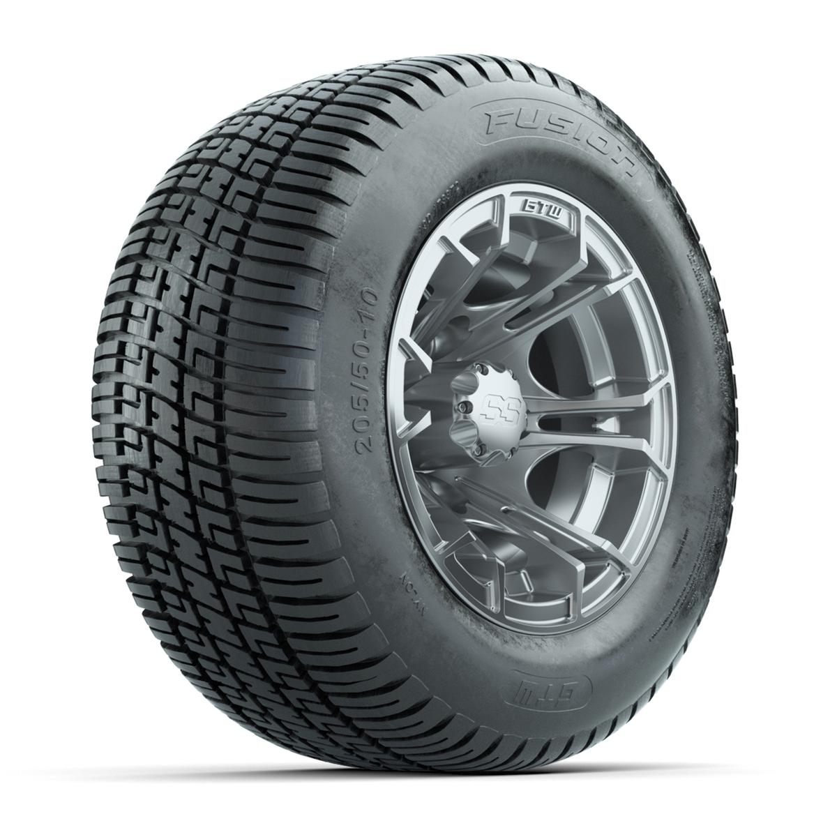 GTW Spyder Silver Brush 10 in Wheels with 205/50-10 Fusion Street Tires – Full Set