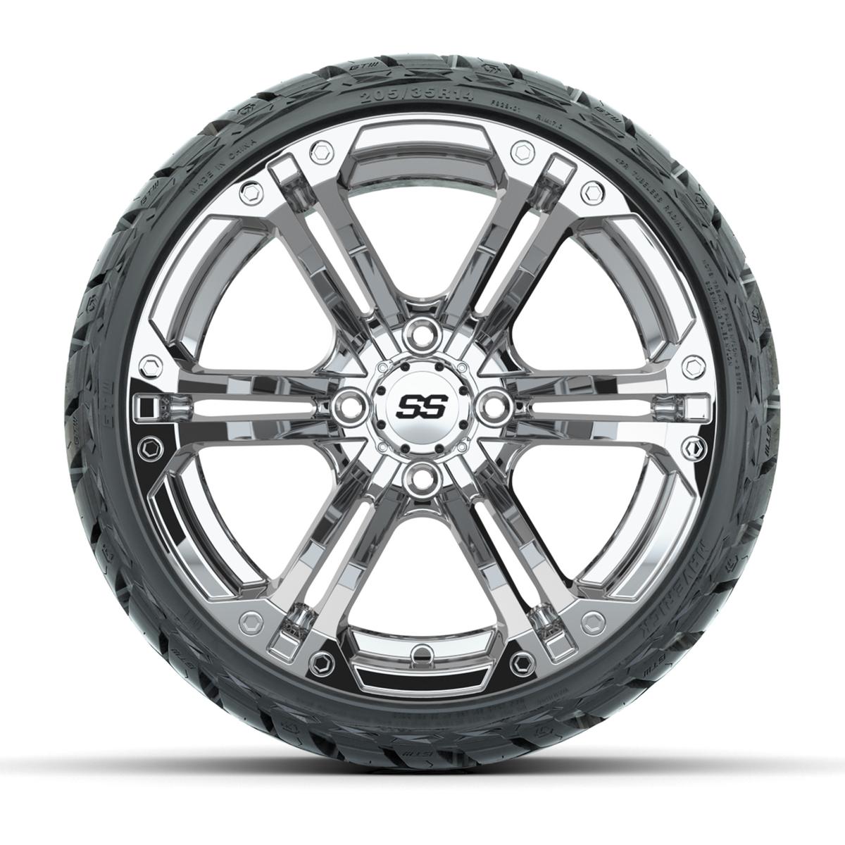 GTW Specter Chrome 14 in Wheels with 205/35-R14 Maverick Low-Profile All-Terrain Tires – Full Set