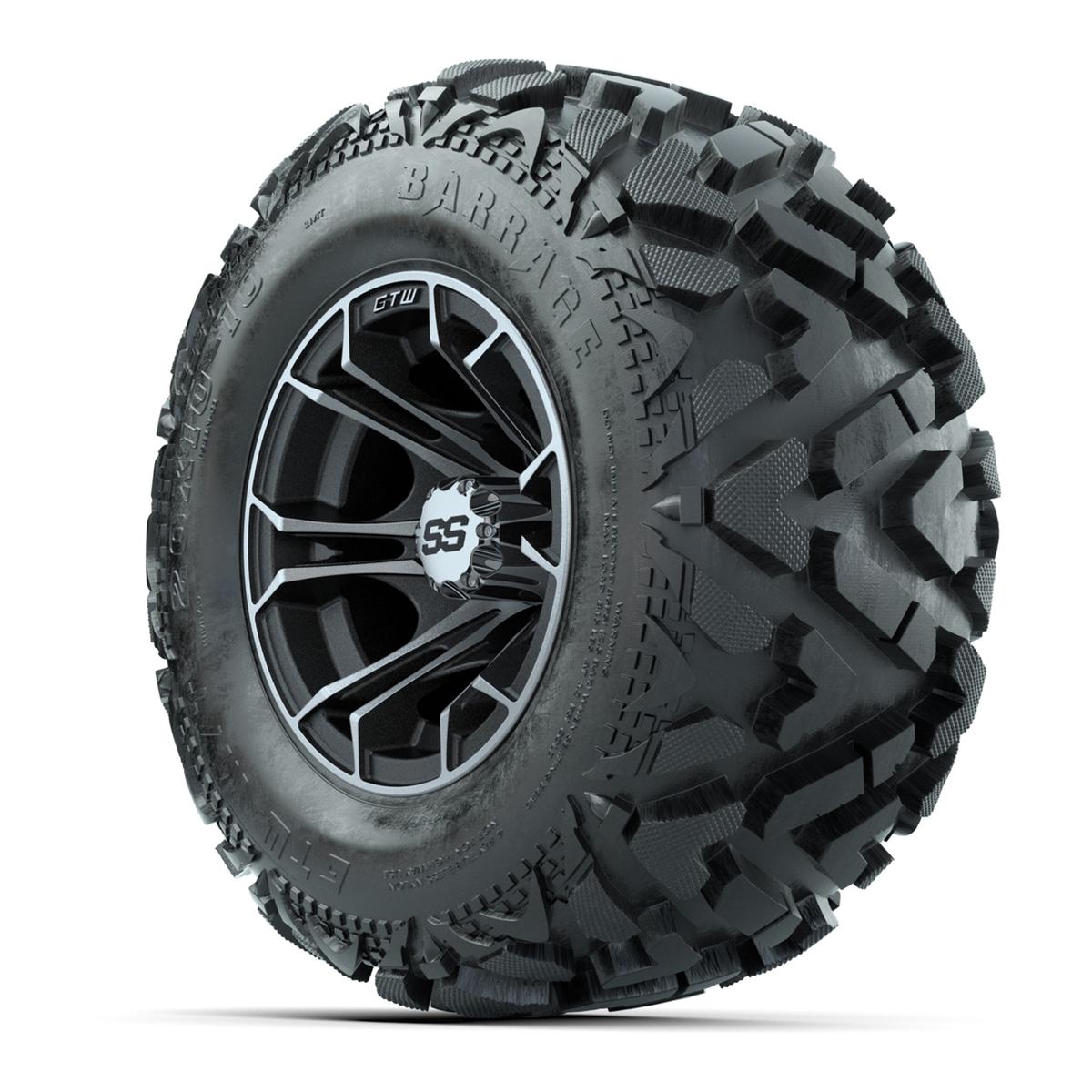 GTW Spyder Machined/Matte Grey 10 in Wheels with 20x10-10 Barrage Mud Tires – Full Set
