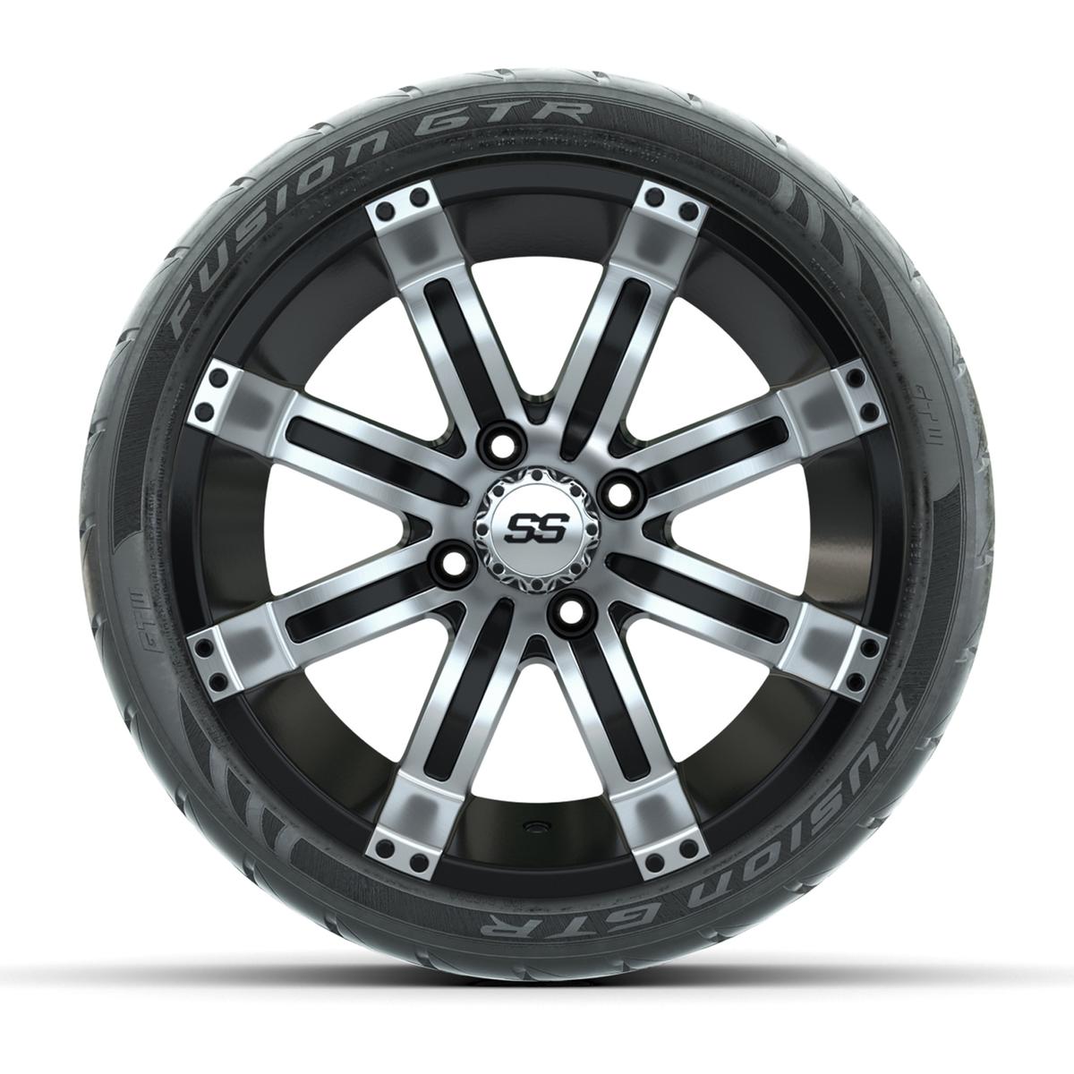 GTW&reg; Tempest Black/Machined 14 in Wheels with 205/40-R14 Fusion GTR Steel Belt Radial Street Tires – Full Set