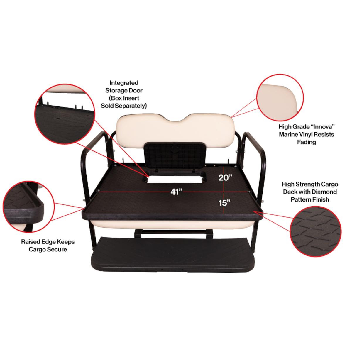 GTW MACH3 Rear Flip Seat for Club Car Precedent, Tempo, &amp; Onward - Gray (Years 2004-Up)