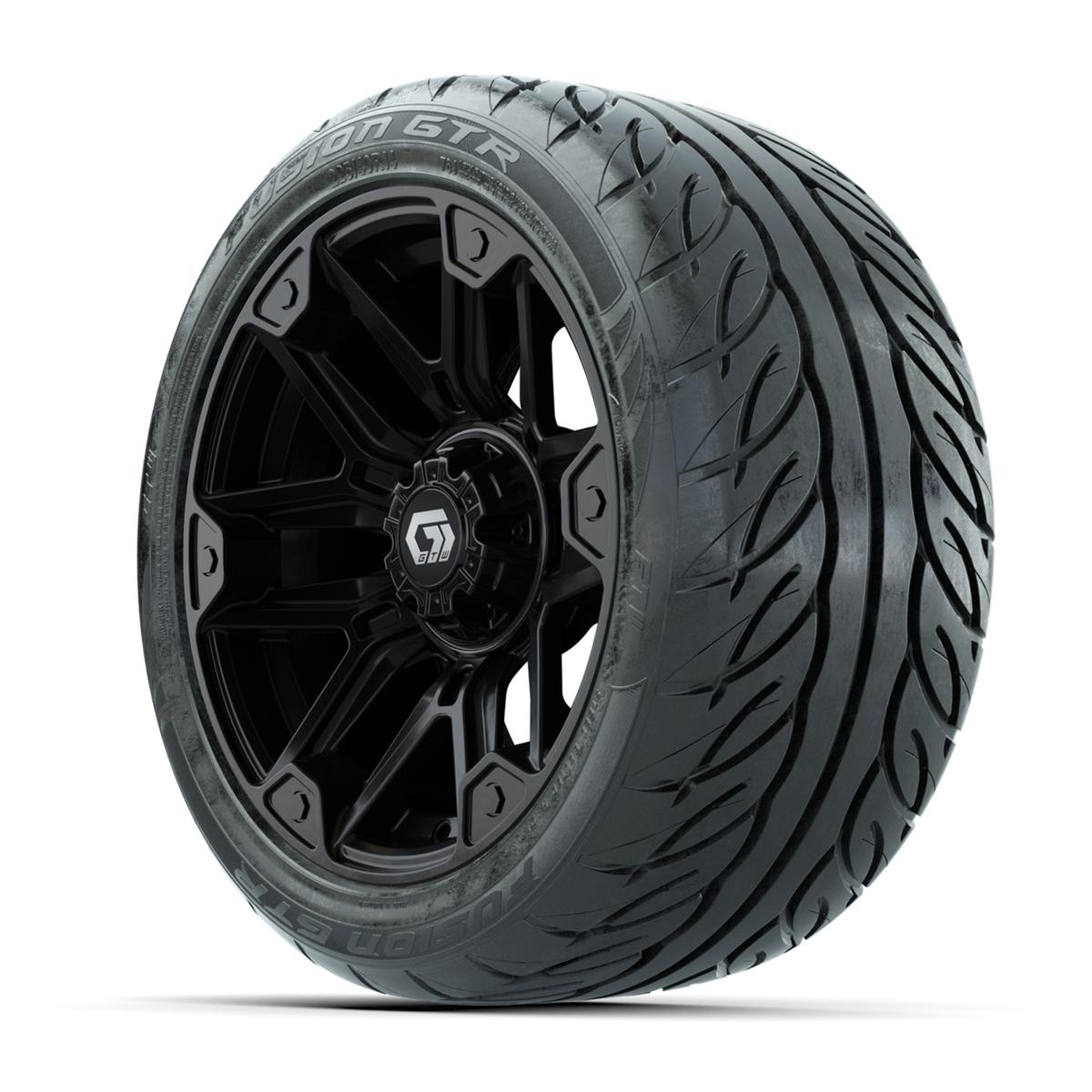 GTW&reg; Graffiti Gloss Black 14 in Wheels with 225/40-R14 Fusion GTR Steel Belt Radial Street Tires – Full Set