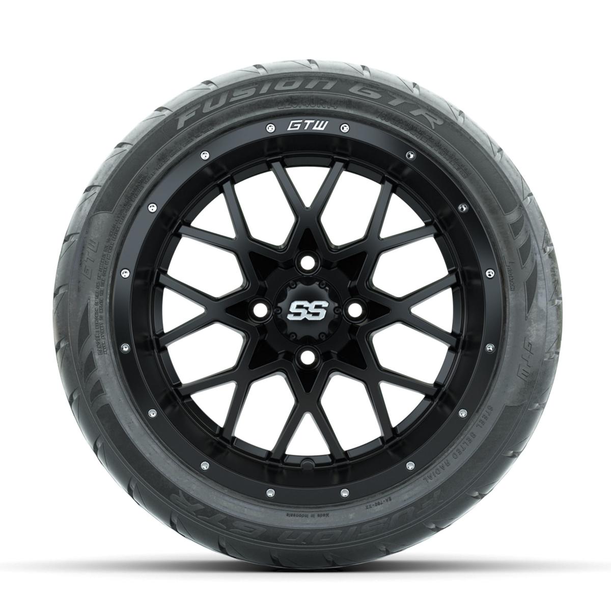 GTW Vortex Matte Black 14 in Wheels with 225/40-R14 Fusion GTR Street Tires – Full Set