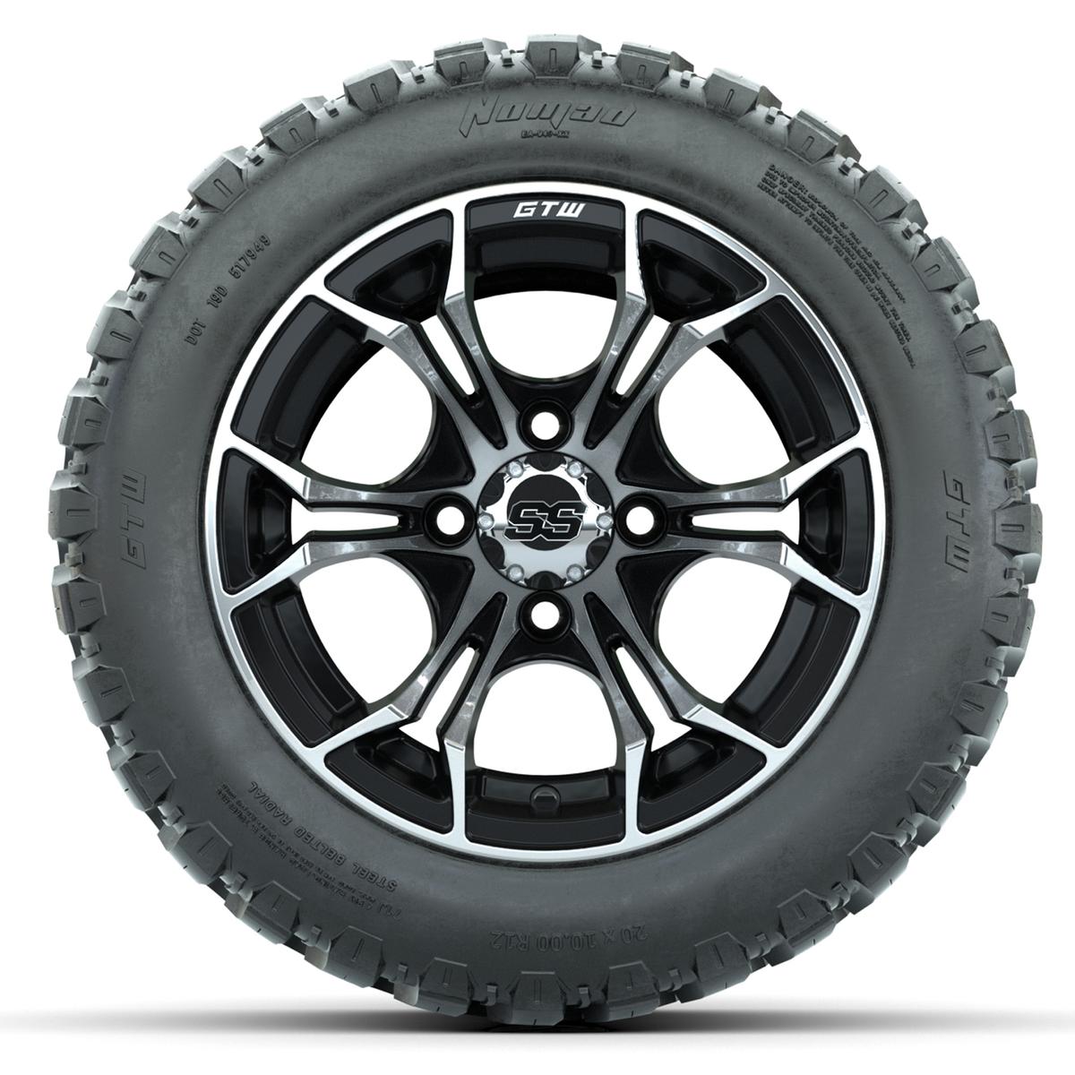 GTW Spyder Machined/Black 12 in Wheels with 20x10-R12 GTW Nomad All-Terrain Tires – Full Set