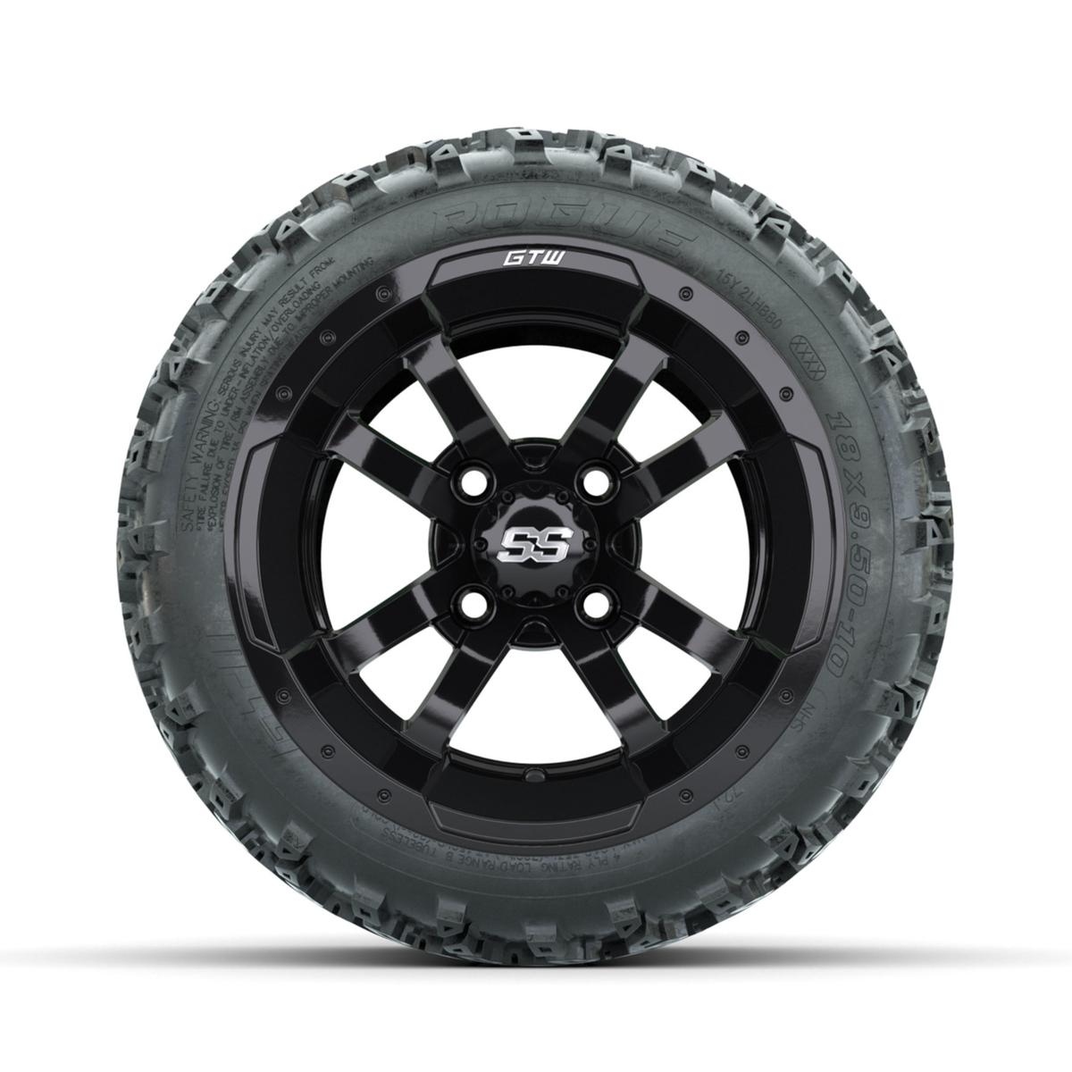 GTW Storm Trooper Black 10 in Wheels with 18x9.50-10 Rogue All Terrain Tires – Full Set