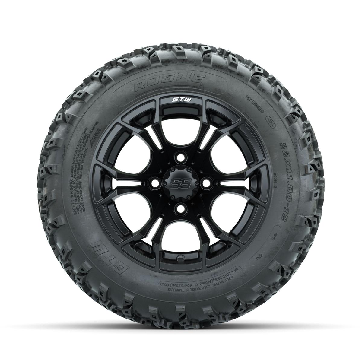 GTW Spyder Matte Black 12 in Wheels with 22x11.00-12 Rogue All Terrain Tires – Full Set