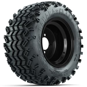 Set of (4) 10 in Black Steel Offset Wheels with 18x9.5-10 Sahara Classic All Terrain Tires