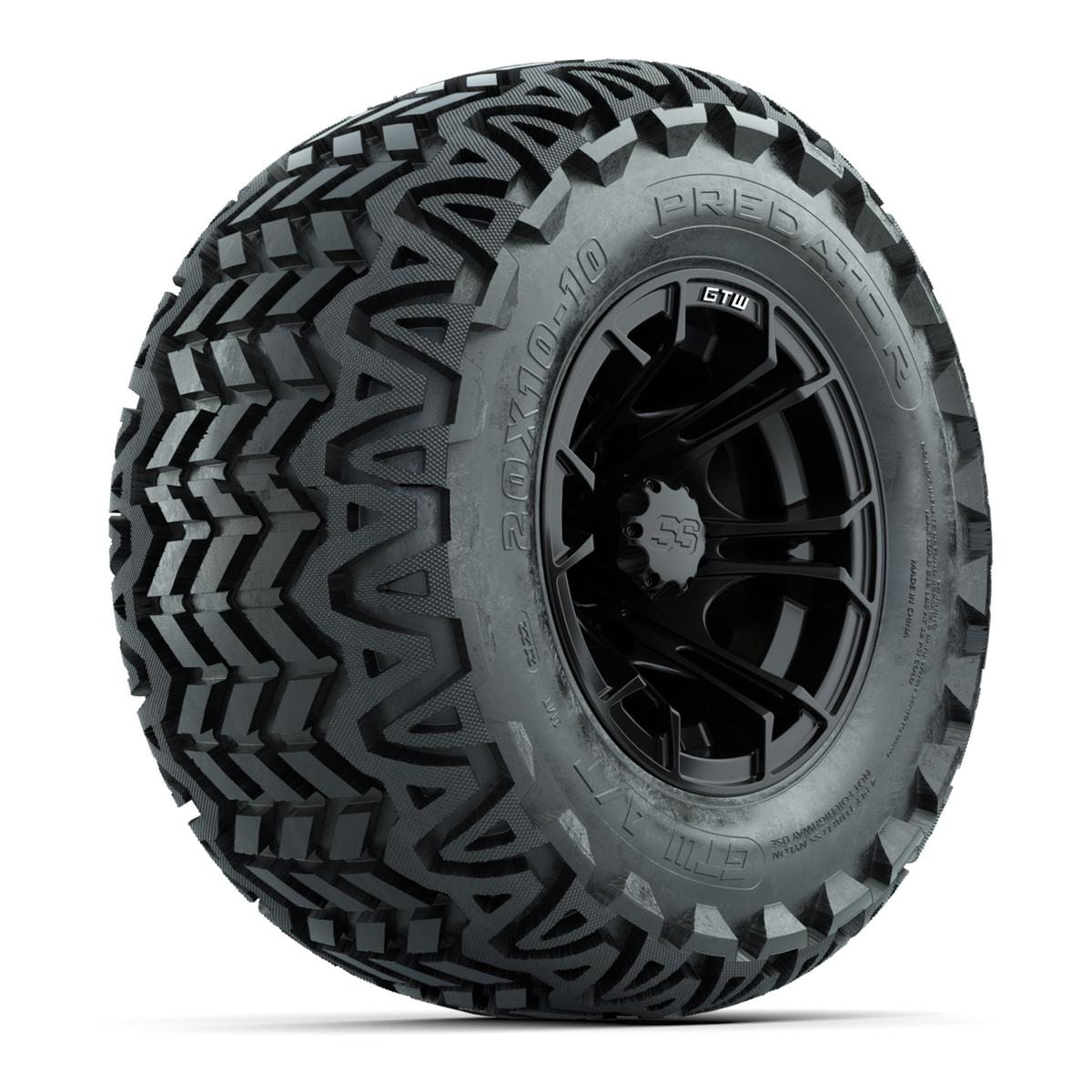 GTW Spyder Matte Black 10 in Wheels with 20x10-10 Predator All Terrain Tires – Full Set