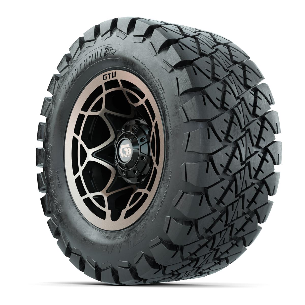 GTW® Nexus Gloss Black/Satin Bronze 12 in Wheels with 22x10-12 Timberwolf All-Terrain Tires – Full Set