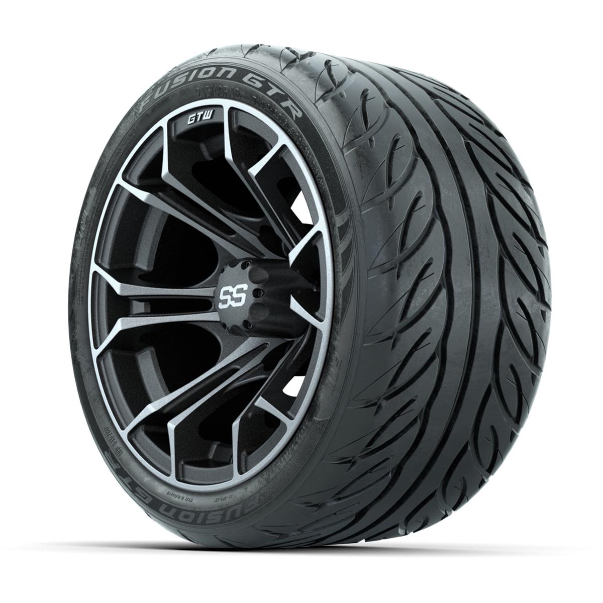 GTW&reg; Spyder Matte Gray/Machined 12 in Wheels with 215/40-R12 Fusion GTR Steel Belt Radial Street Tires – Full Set