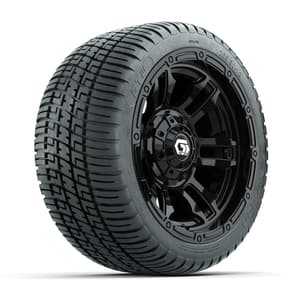 GTW&reg; Shogun Gloss Black 12 in Wheels with 205/30-12 Fusion Street Tires – Full Set