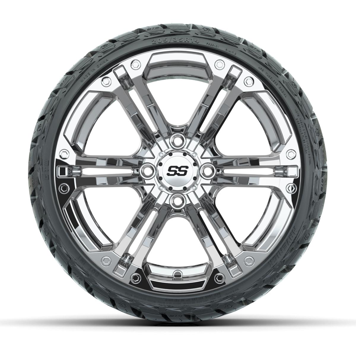 GTW Specter Chrome 14 in Wheels with 205/35-R14 Maverick Low-Profile All-Terrain Tires – Full Set