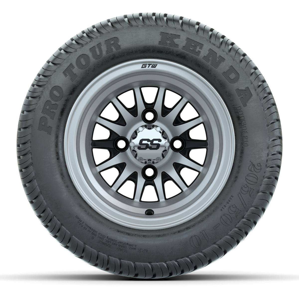 GTW Medusa Black/Machined 10 in Wheels with 205/50-10 Kenda Pro Tour Street Tires – Full Set