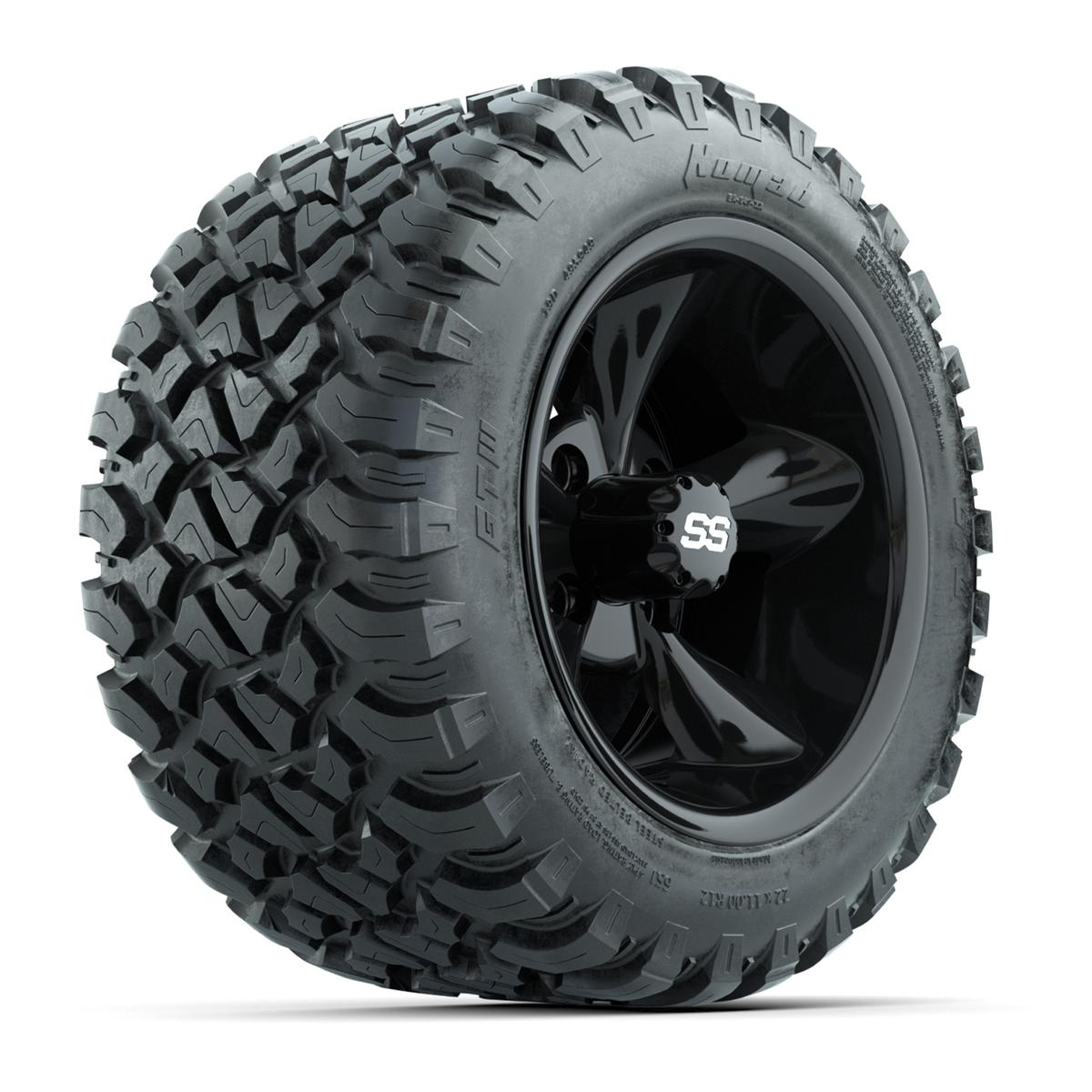 GTW&reg; Godfather Black 12 in Wheels with 22X11-R12 Nomad Steel Belt Radial All-Terrain Tires – Full Set