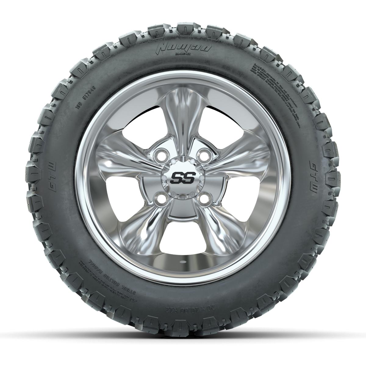 GTW&reg; Godfather Chrome 12 in Wheels with 20X10-12 Nomad Steel Belt Radial All-Terrain Tires – Full Set
