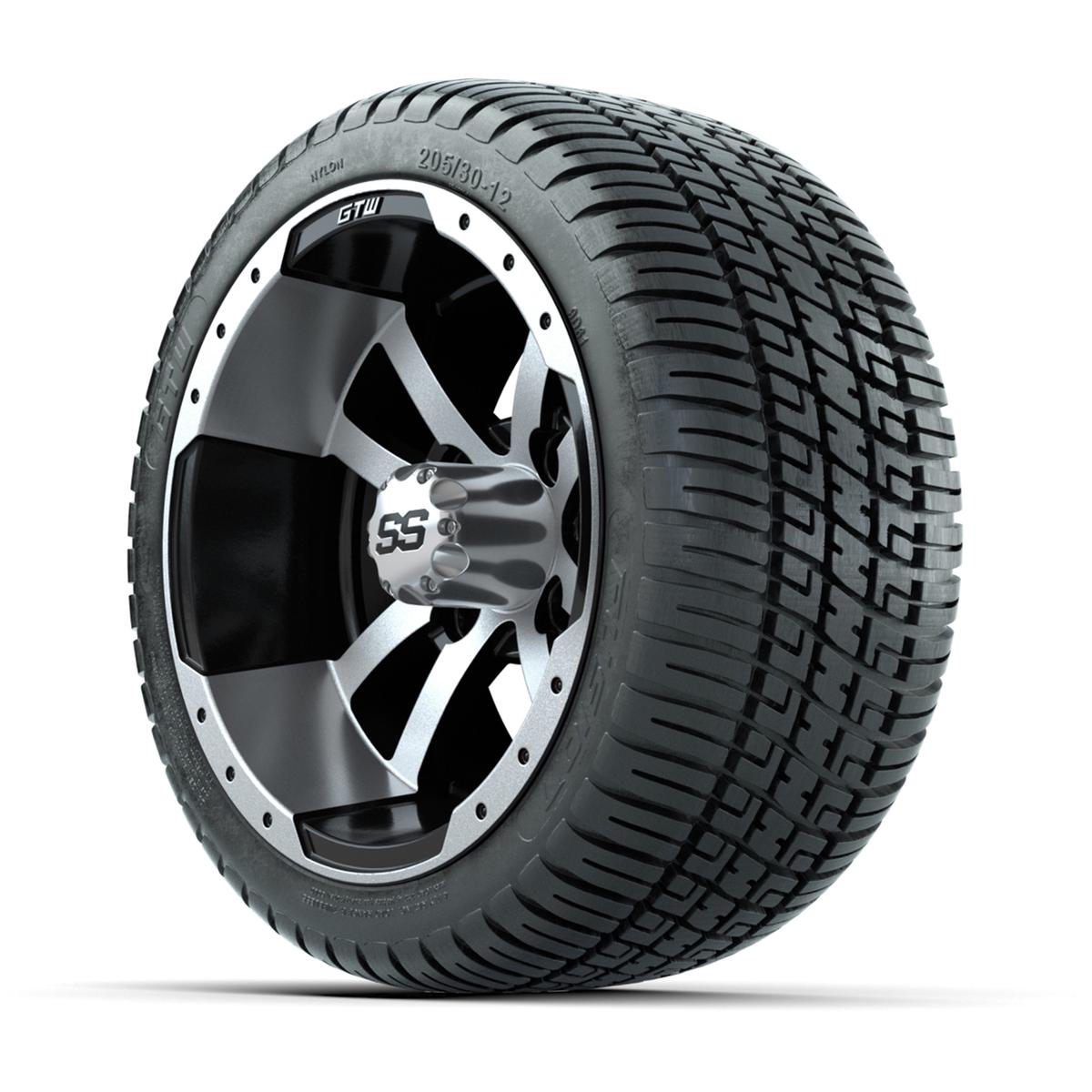 GTW Storm Trooper Black and Machined 12 in Wheels with 18in Fusion Street Tires – Set of 4