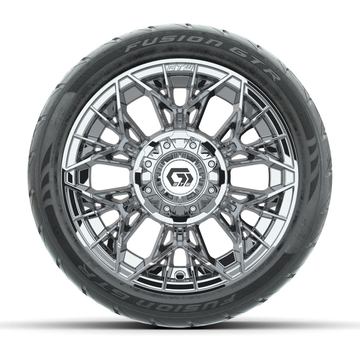 GTW&reg; Stellar Chrome 12 in Wheels with 215/40-R12 Fusion GTR Steel Belt Radial Street Tires – Full Set
