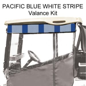 Red Dot Chameleon Valance With Pacific Blue/White Stripe Sunbrella Fabric For Yamaha Drive2 (Years 2017-Up)