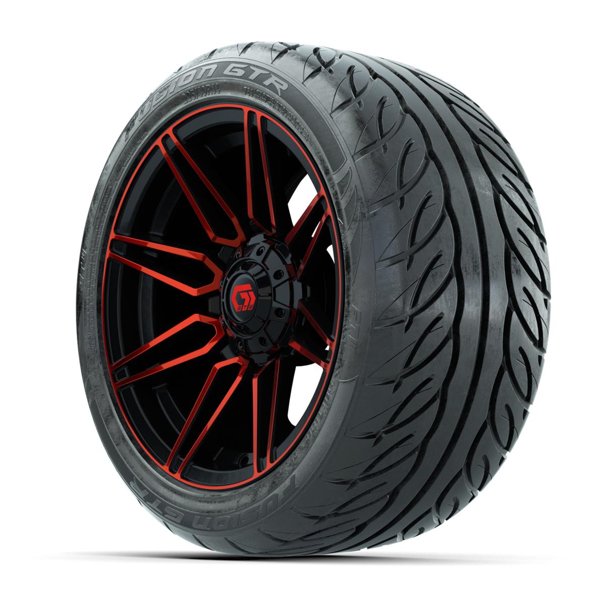 GTW&reg; Stealth Red/Machined 14 in Wheels with 225/40-R14 Fusion GTR Steel Belt Radial Street Tires – Full Set