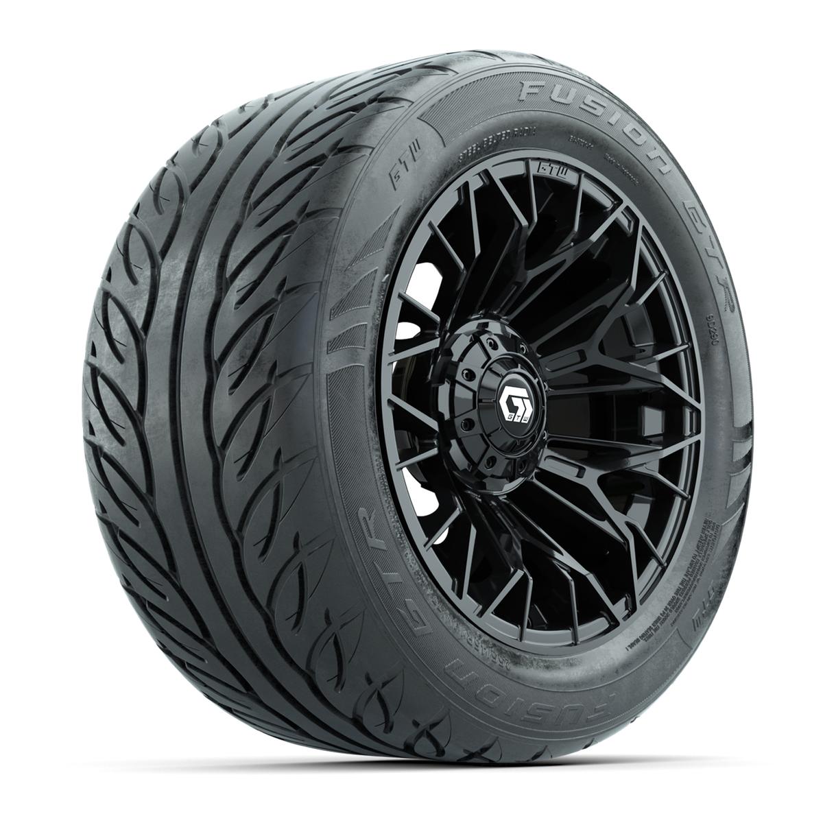 GTW&reg; Stellar Black 14 in Wheels with 255/45-R14 Fusion GTR Steel Belt Radial Street Tires – Full Set