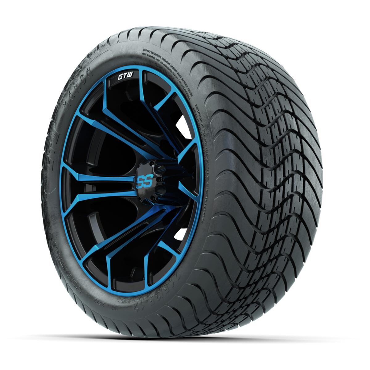 GTW Spyder Blue/Black 12 in Wheels with 215/35-12 GTW Mamba Street Tires – Full Set
