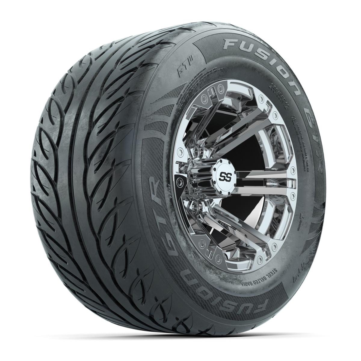 GTW&reg; Specter Chrome 12 in Wheels with 255/55-R12 Fusion GTR Steel Belt Radial Street Tires – Full Set
