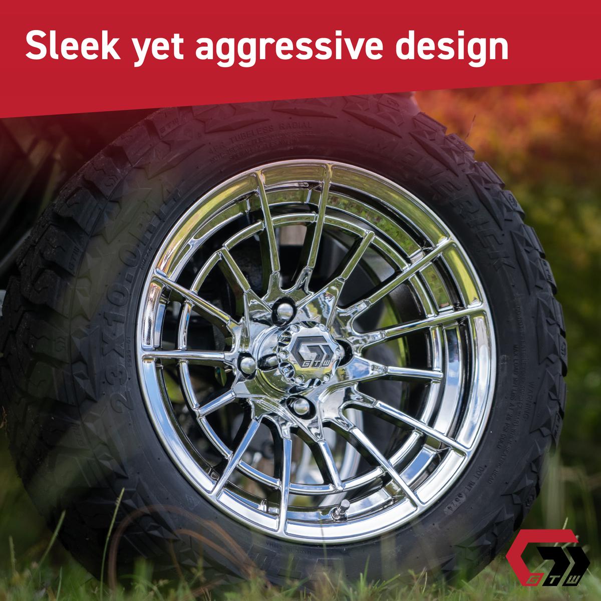 GTW&reg; Boost Gloss Black 12 in Wheels with 205/30-12 Fusion Street Tires – Full Set