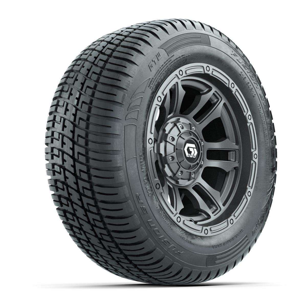 GTW® Shogun Gunmetal 12 in Wheels with 215/50-R12 Fusion S/R Steel Belt Radial Tires – Full Set