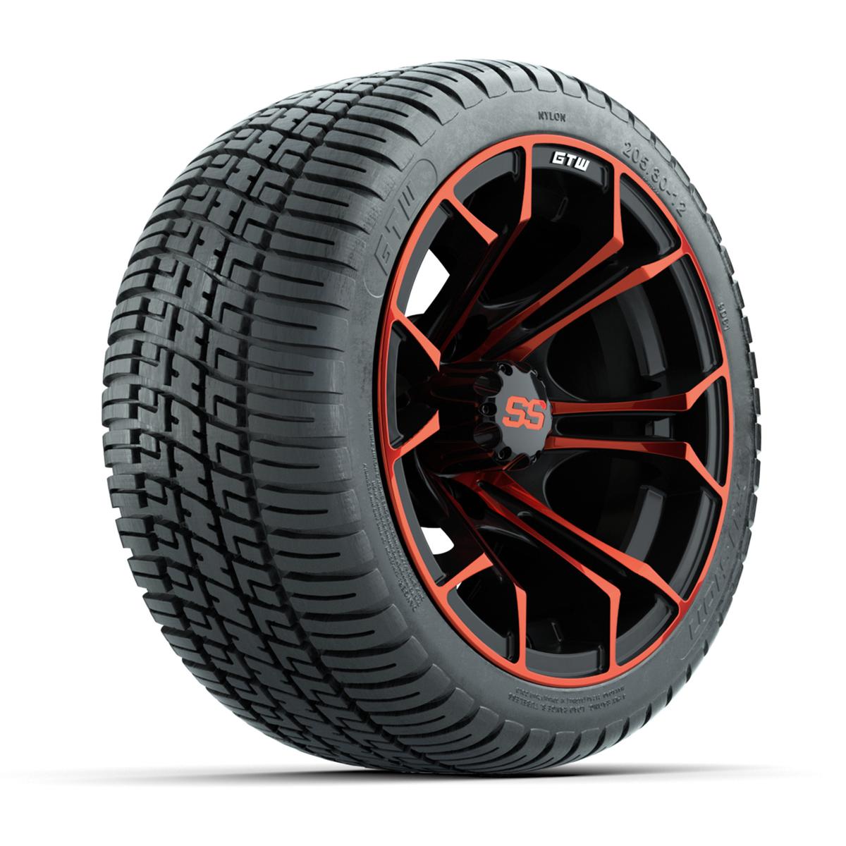 GTW&reg; Spyder Black/Red 12 in Wheels with 205/30-12 Fusion Street Tires – Full Set