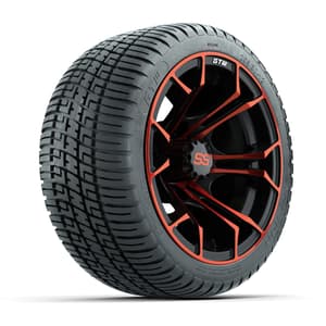 GTW&reg; Spyder Black/Red 12 in Wheels with 205/30-12 Fusion Street Tires – Full Set