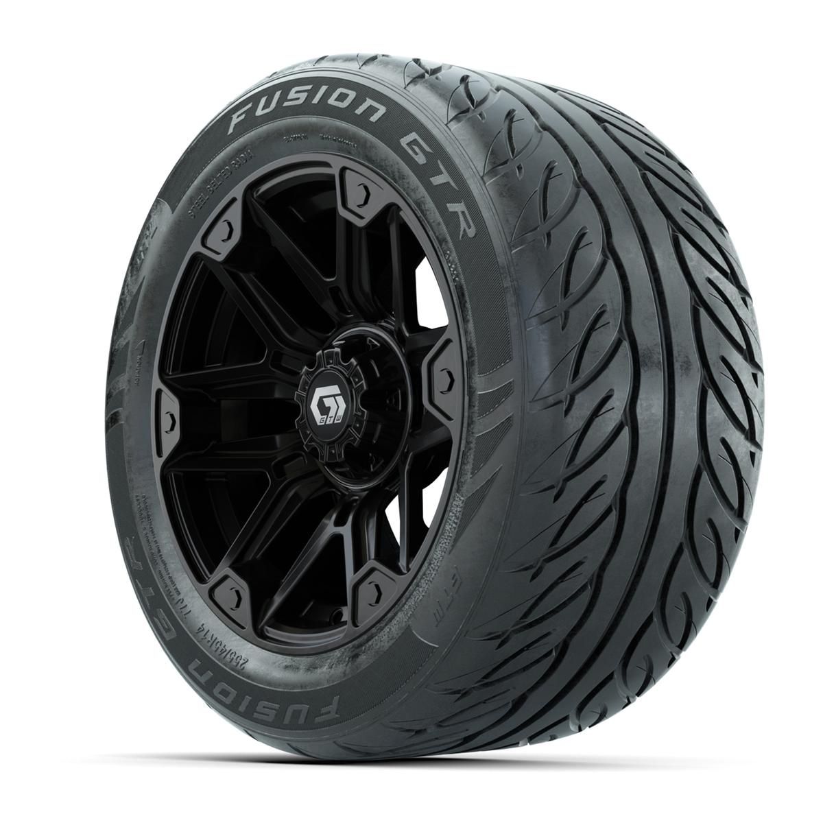 GTW&reg; Graffiti Gloss Black 14 in Wheels with 255/45-R14 Fusion GTR Steel Belt Radial Street Tires – Full Set