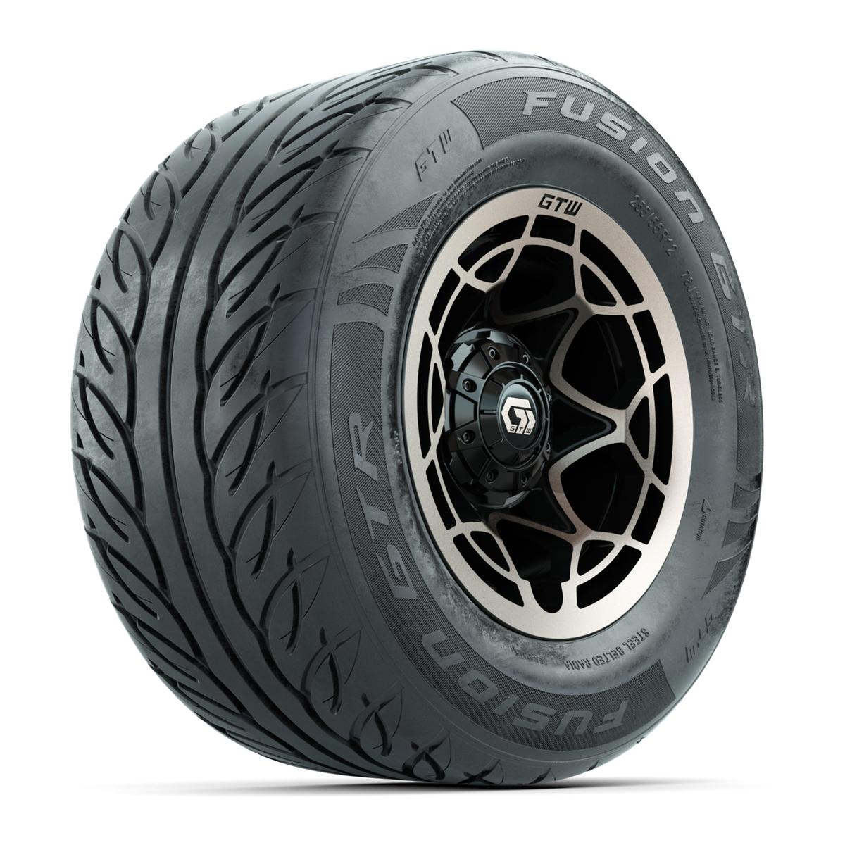 GTW&reg; Nexus Black with Bronze Face 12 in Wheels with 255/55-R12 Fusion GTR Steel Belt Radial Street Tires – Full Set