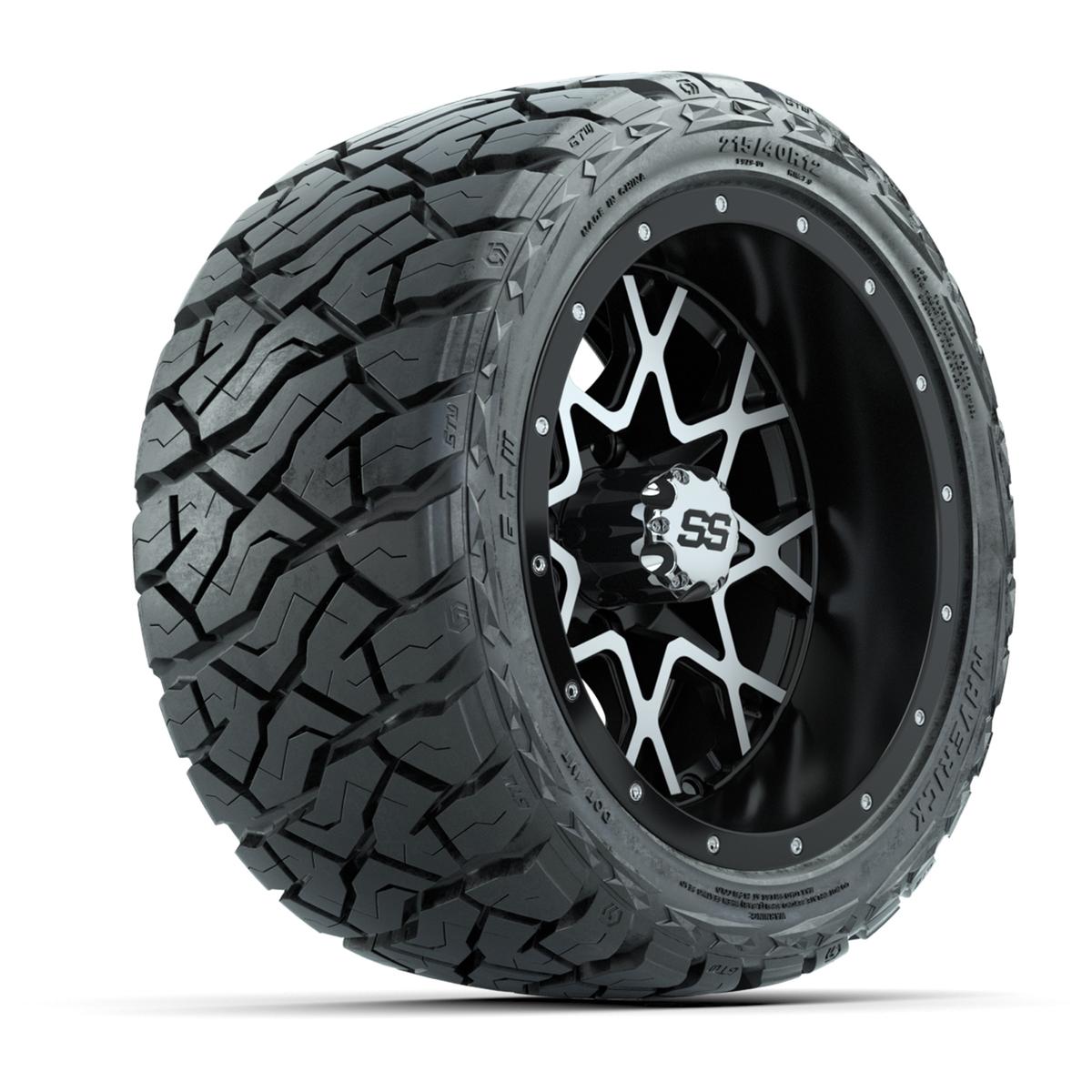 GTW Vortex Matte Black/Machined 12 in Wheels with 215/40-R12 Maverick Low-Profile All-Terrain Tires – Full Set