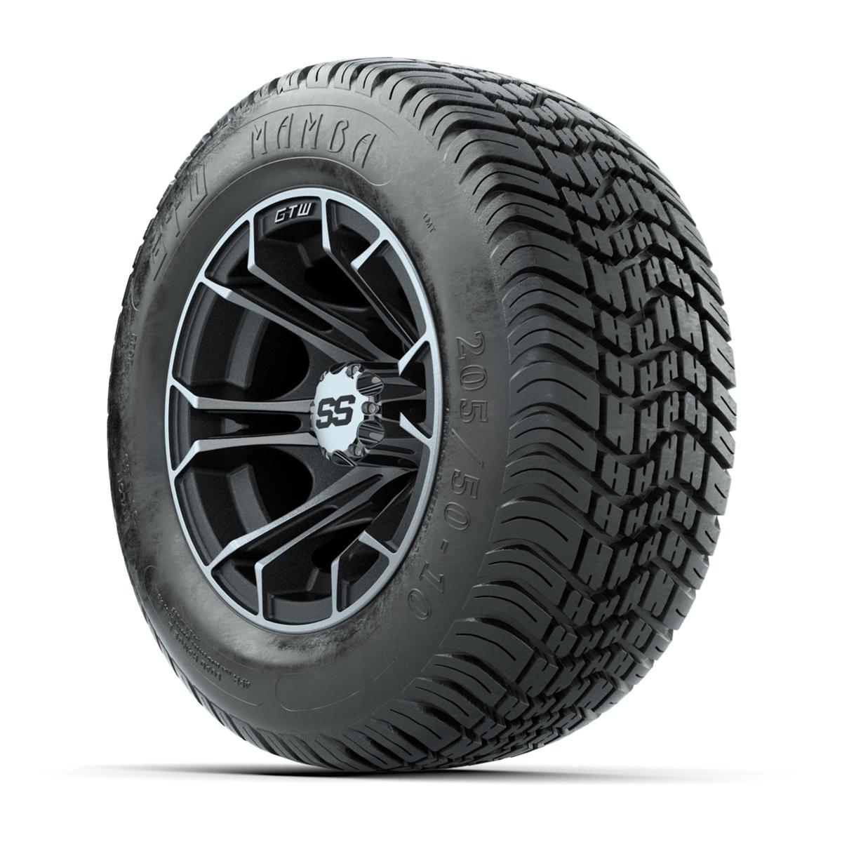 GTW Spyder Machined/Matte Grey 10 in Wheels with 205/50-10 Mamba Street Tires – Full Set