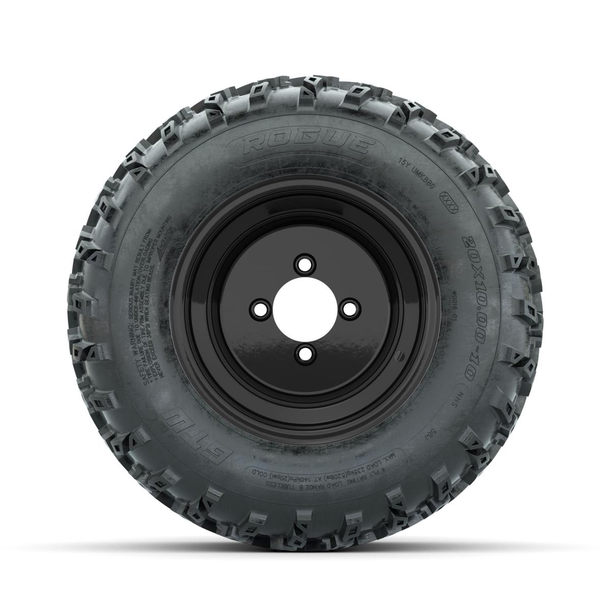 GTW Steel Matte Black 3:5 Offset 10 in Wheels with 20x10.00-10 Rogue All Terrain Tires – Full Set