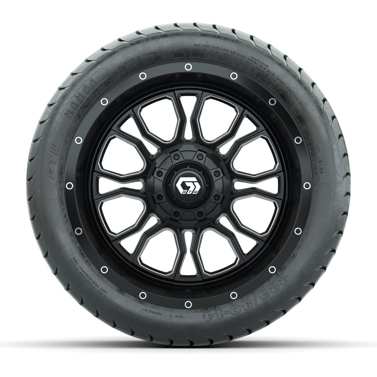 Set of (4) 14 in GTW® Volt Machined & Black Wheels with 225/30-14 Mamba Street Tire
