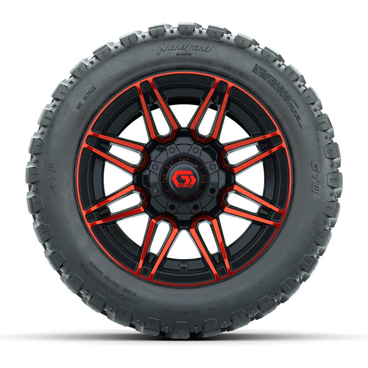 GTW&reg; Stealth Red/Machined 12 in Wheels with 20X10-12 Nomad Steel Belt Radial All-Terrain Tires – Full Set
