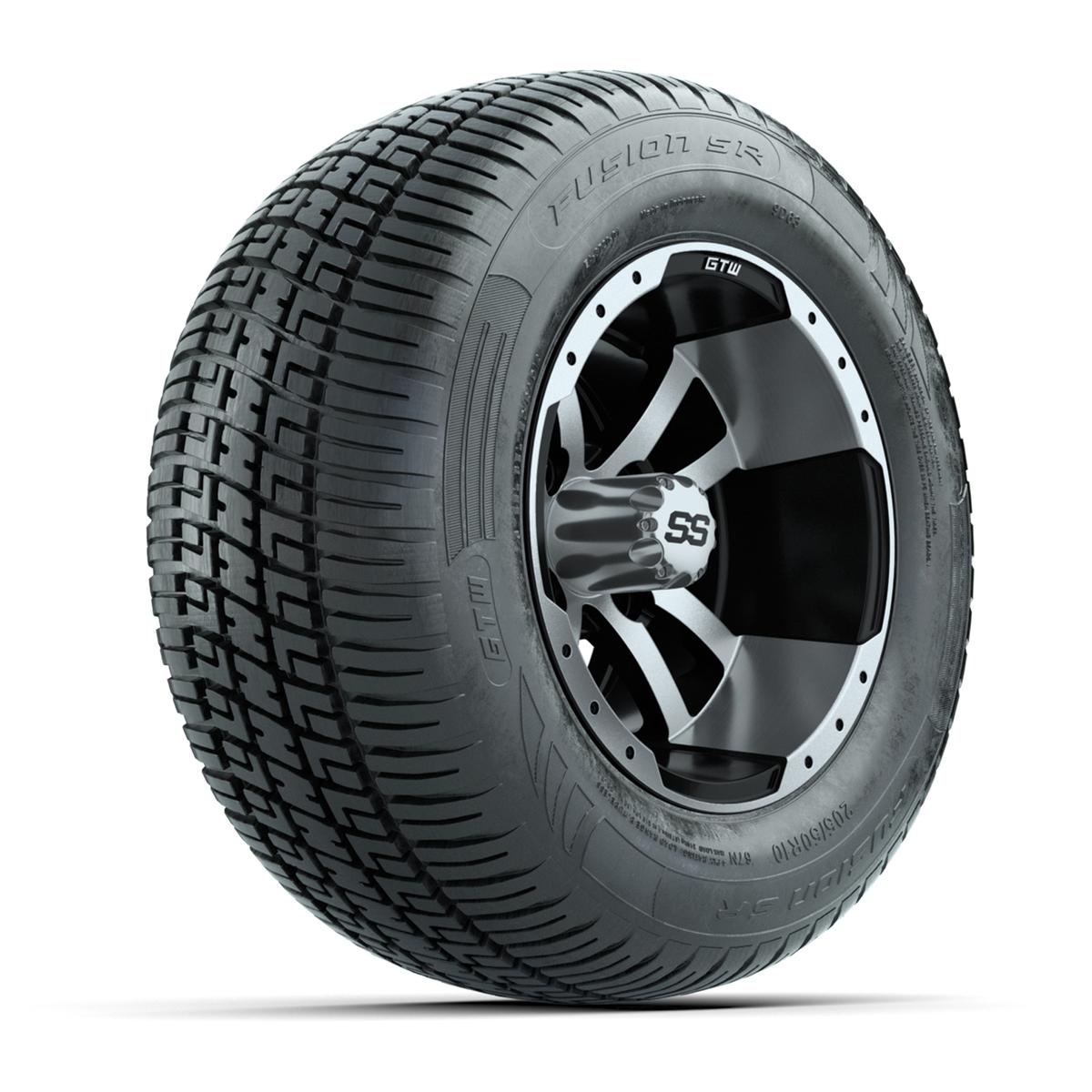 GTW Storm Trooper Black/Machined 10 in Wheels with 205/50-R10 Fusion S/R Radial Steel Belt Street Tires – Full Set