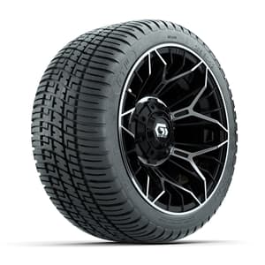 GTW&reg; Stellar Black/Machined 12 in Wheels with 205/30-12 Fusion Street Tires – Full Set