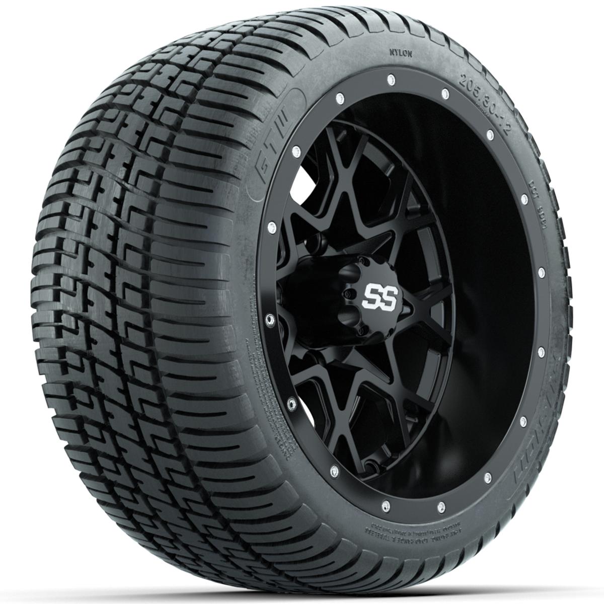 Set of (4) 12 in GTW Vortex Wheels with 205/30-12 GTW Fusion Street Tires