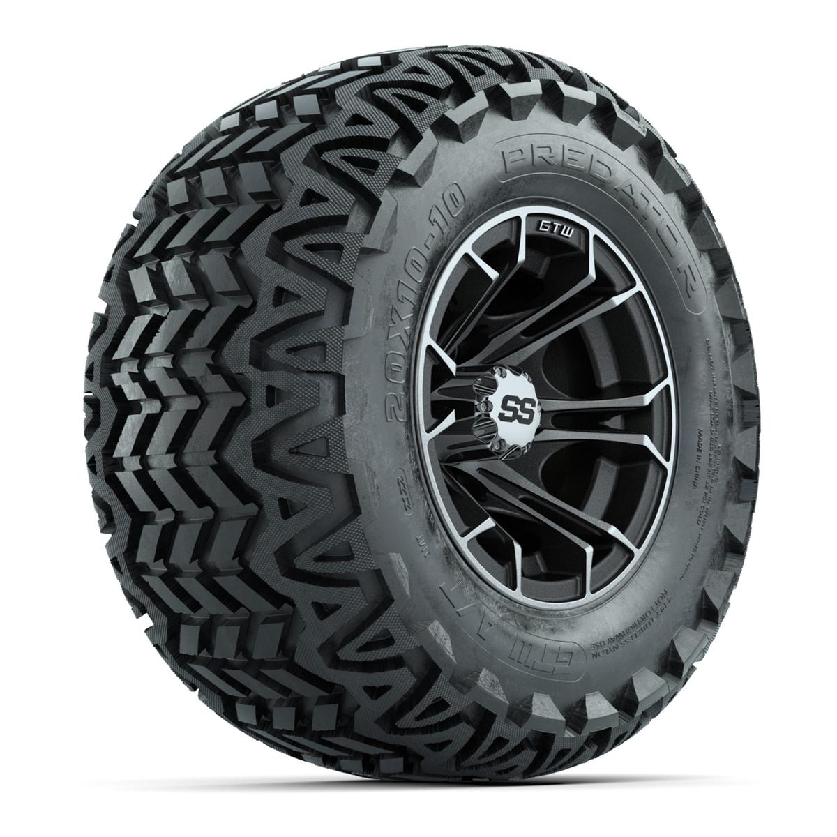 GTW Spyder Machined/Matte Grey 10 in Wheels with 20x10-10 Predator All Terrain Tires – Full Set
