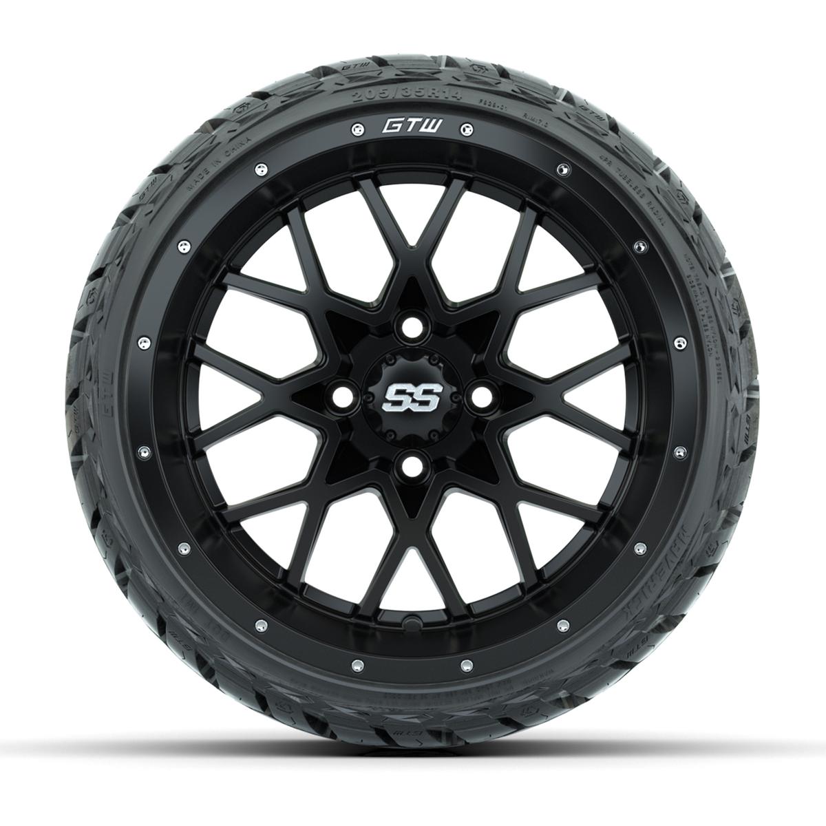 GTW Vortex Matte Black 14 in Wheels with 205/35-R14 Maverick Low-Profile All-Terrain Tires – Full Set