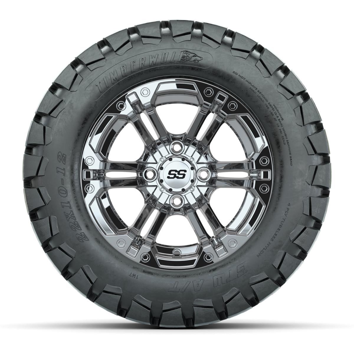 GTW Specter Chrome Wheels with 22in Timberwolf Mud Tires - 12 Inch