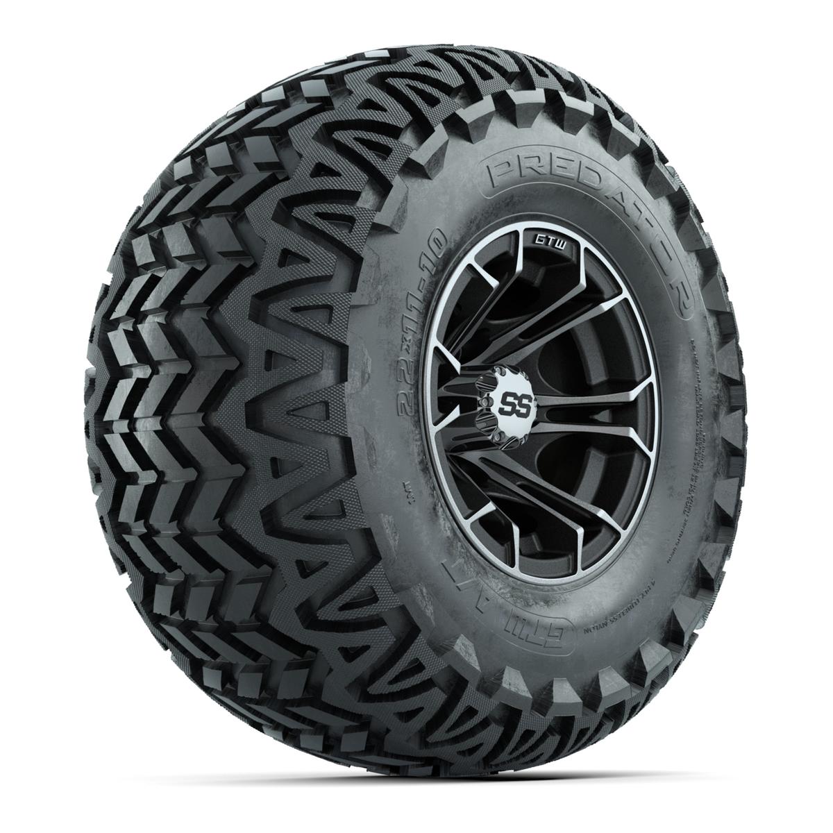 GTW Spyder Machined/Matte Grey 10 in Wheels with 22x11-10 Predator All Terrain Tires – Full Set