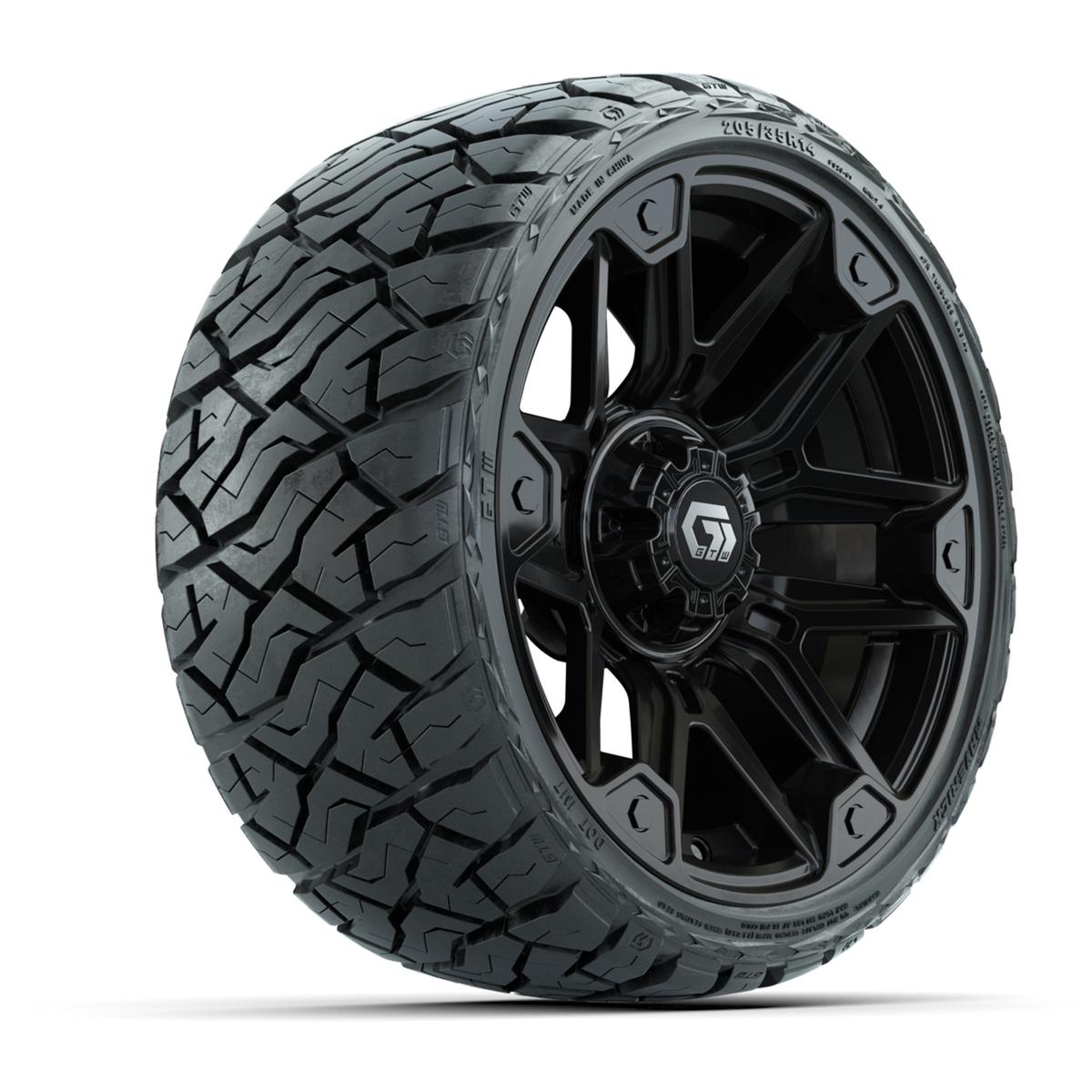 GTW Graffiti Gloss Black 14 in Wheels with 205/35-R14 Maverick Low-Profile All-Terrain Tires – Full Set