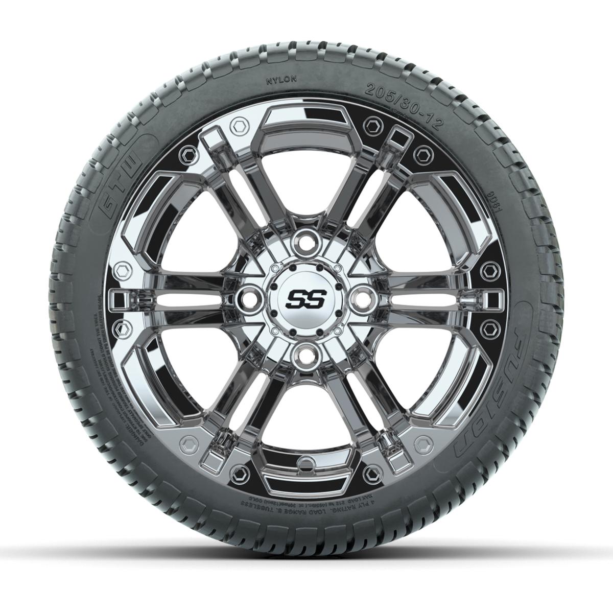 GTW Specter Chrome 12 in Wheels with 205/30-R12 Fusion Street Tires – Set of 4