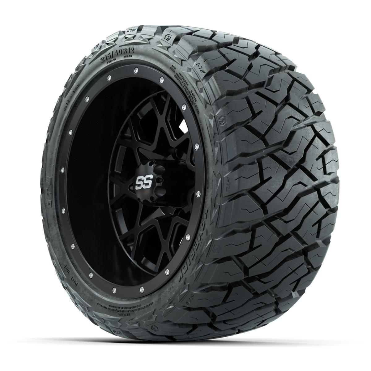 GTW Vortex Matte Black 12 in Wheels with 215/40-R12 Maverick Low-Profile All-Terrain Tires – Full Set