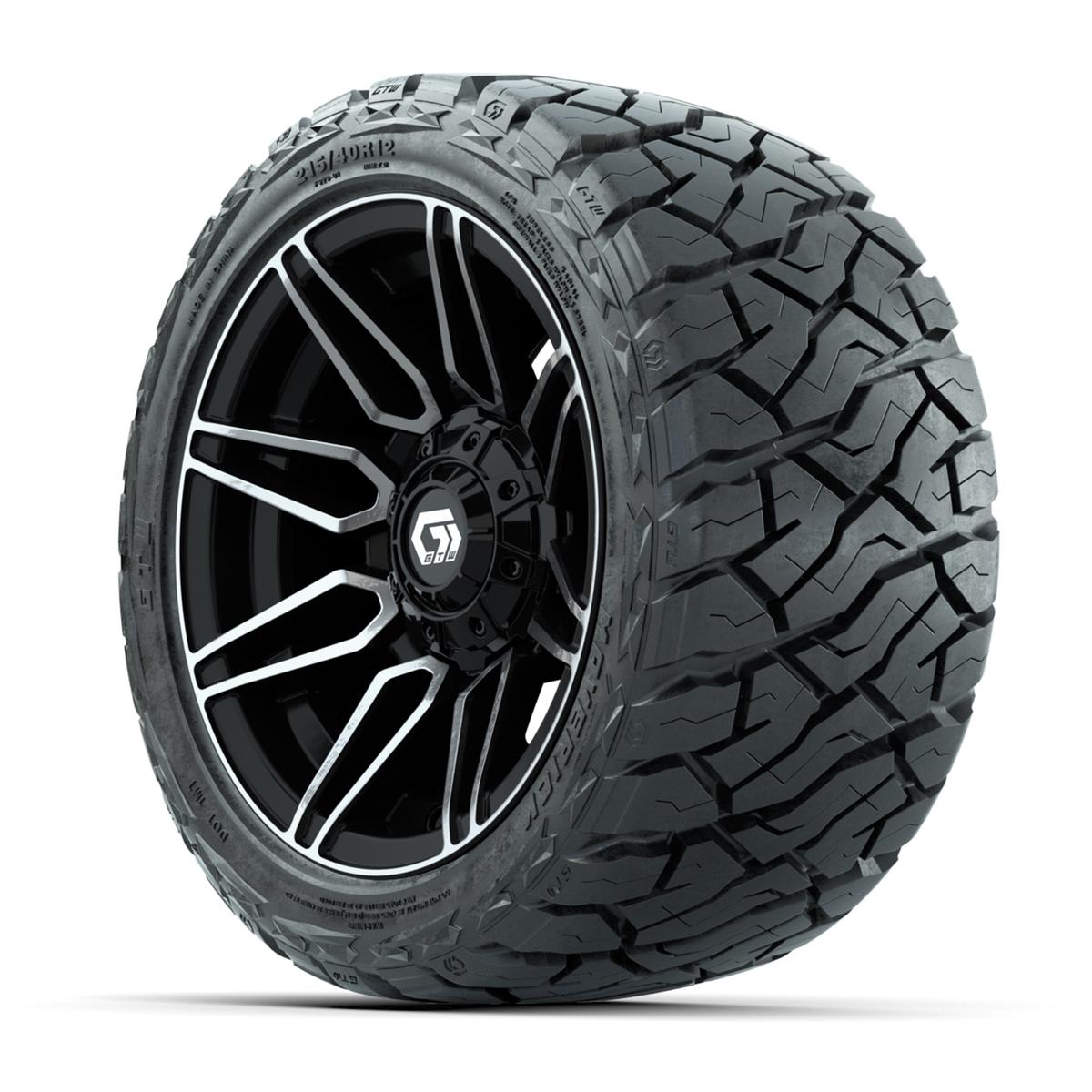 GTW Stealth Gloss Black/Machined 12 in Wheels with 215/40-R12 Maverick Low-Profile All-Terrain Tires – Full Set