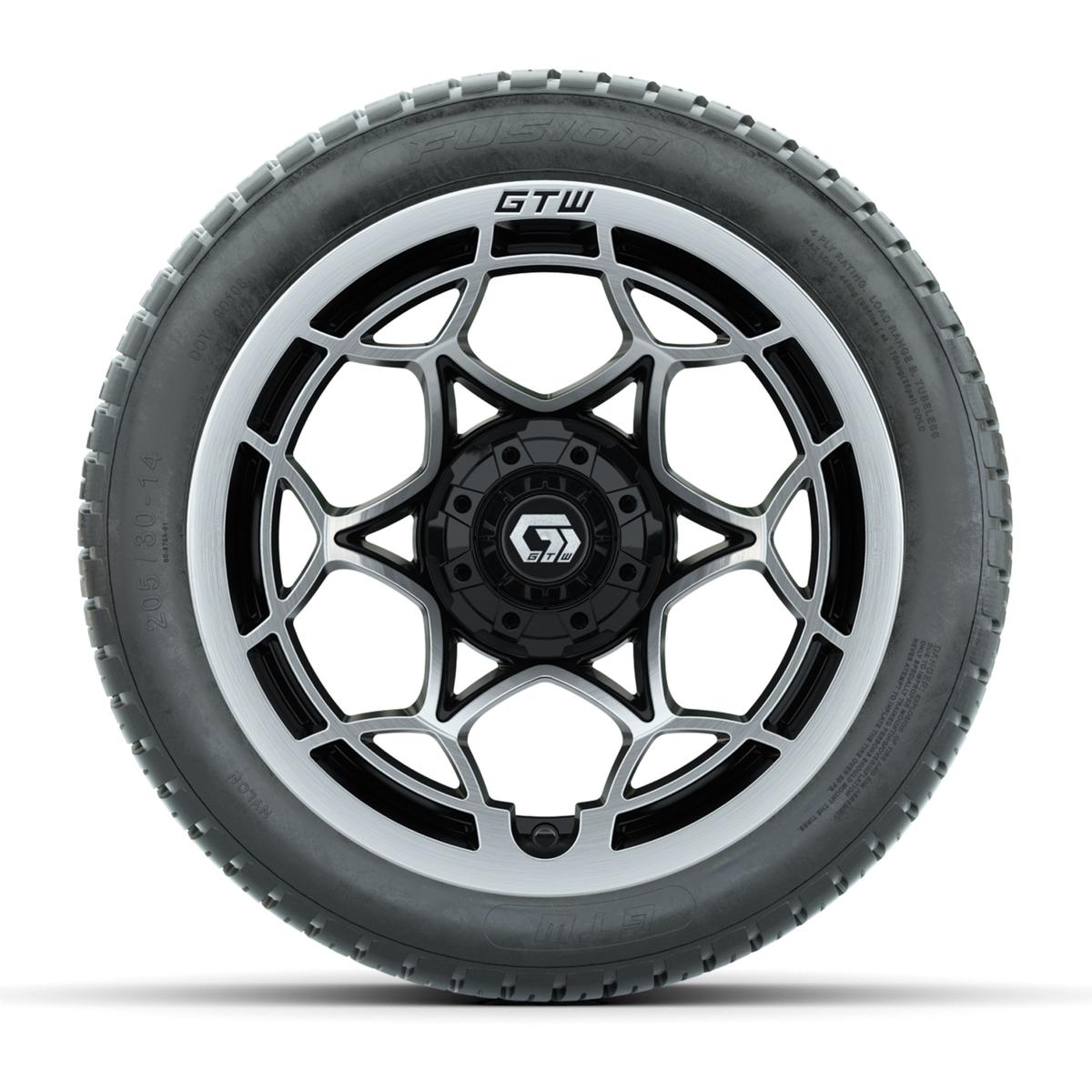 GTW® Nexus Gloss Black/Silver 14 in Wheels with 205/30-14 Fusion Street Tires – Full Set